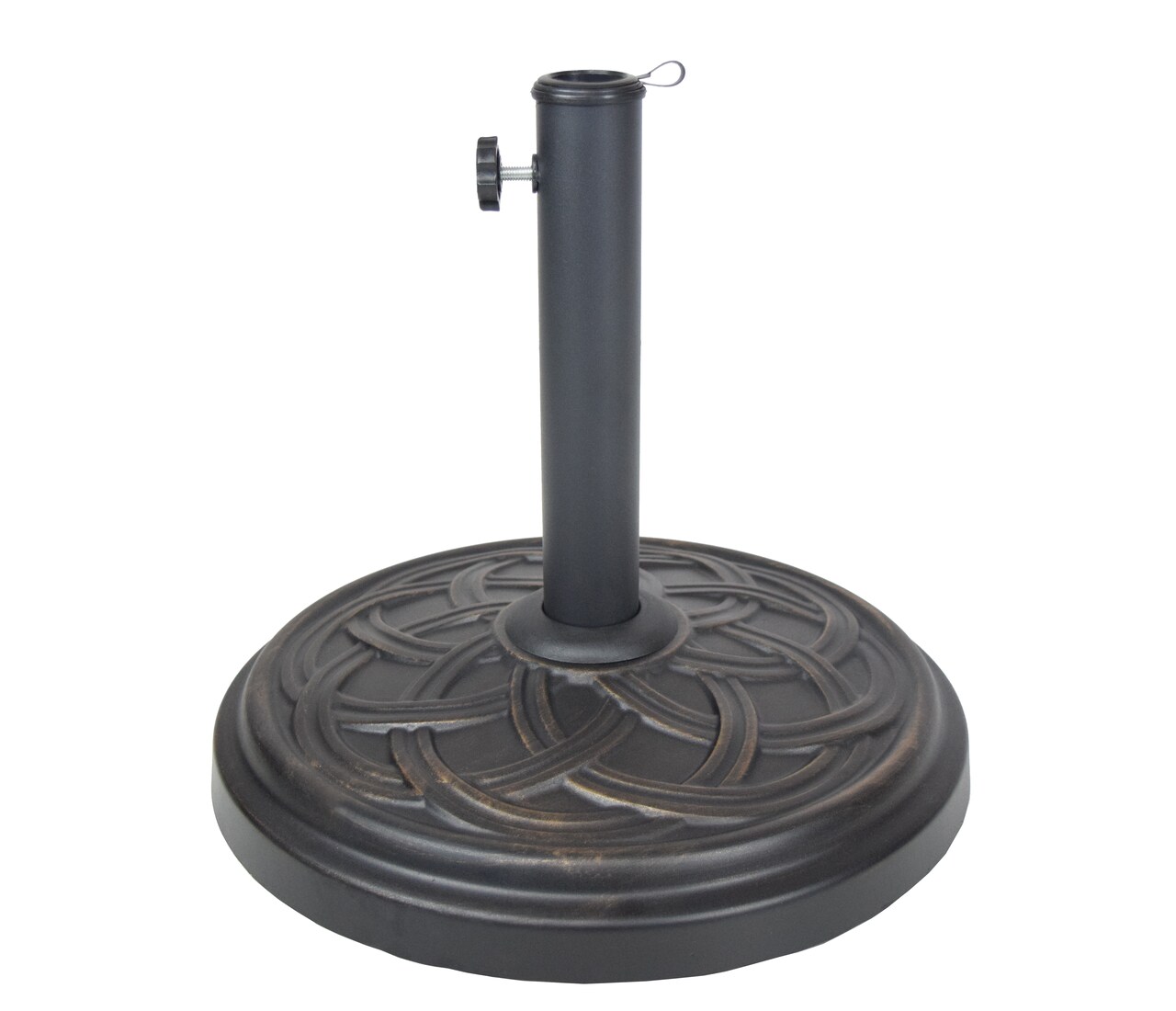 Outdoor Living and Style 15.5" Black and Bronze Floral Round Outdoor Patio Umbrella Stand